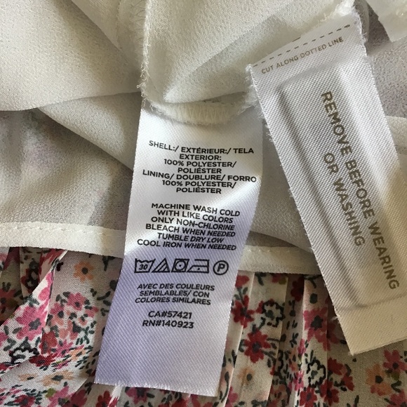 Ruched sleeve, pink and white floral print LOFT dress with pleated skirt - Picture 8 of 10